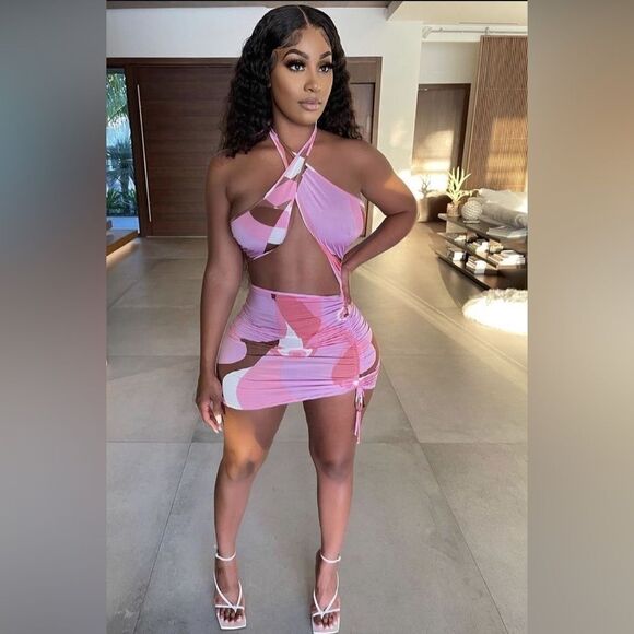 Pink Halter Cut-Out Mini Dress - Picture 8 of 12